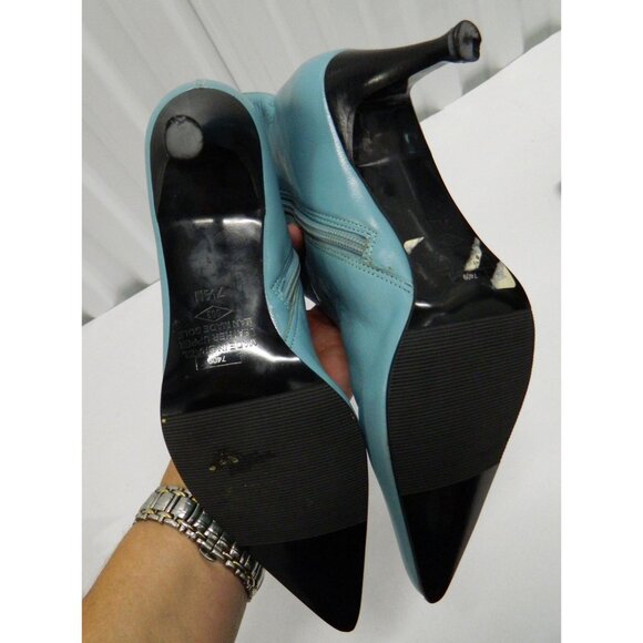 Bronx Aqua Blue Leather Pointed Toe Ankle Boots Size 7.5 Side Zipper Kitten Heel - Picture 12 of 13